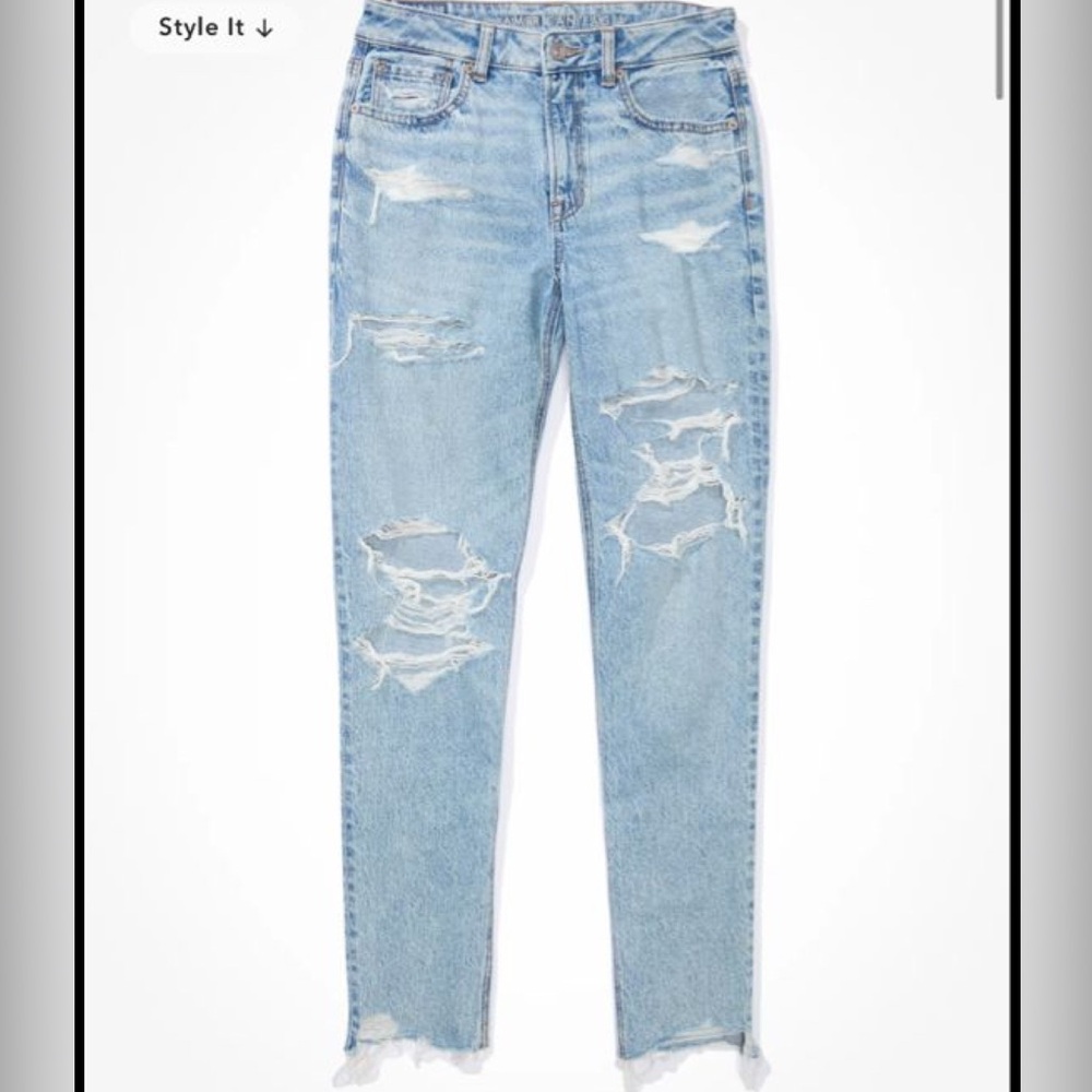 American Eagle Outfitters Light Blue Ripped Mom Jeans